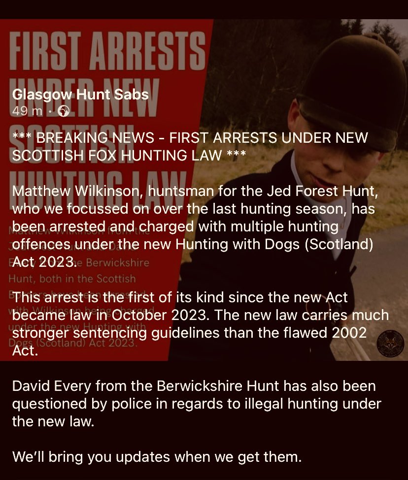 First arrest in Scotland 👇🏻👇🏻💥fox hunting 💥