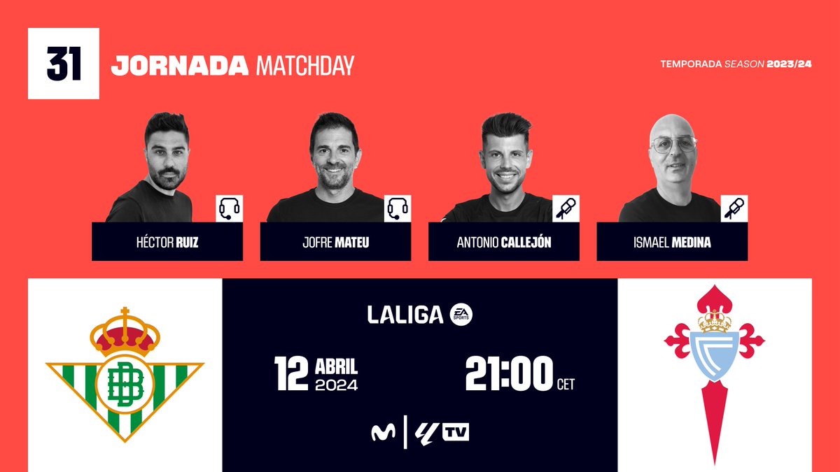 Arranca el guateque. J31. Benito Villamarín. 21h. @RealBetis - @RCCelta Vamos con @JofreM11 + @Calleti_Antonio + Ismael Medina por @LaLiga TV @MovistarFutbol ⚽️⚡️🔥📺 #InsideLaLiga