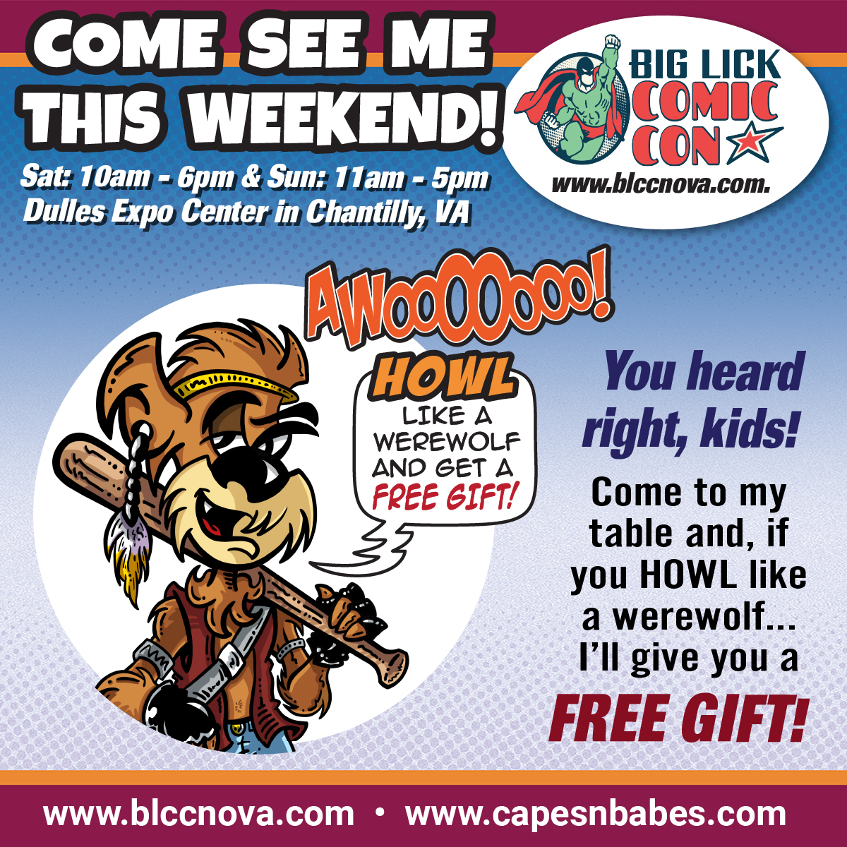 Come see me this weekend at the Big Lick NOVA Comic Con in the Dulles Expo Center and get a one-of-a-kind, 100% original monster caricature of yourself, your best friend or anyone in your family! Drawn at the show!