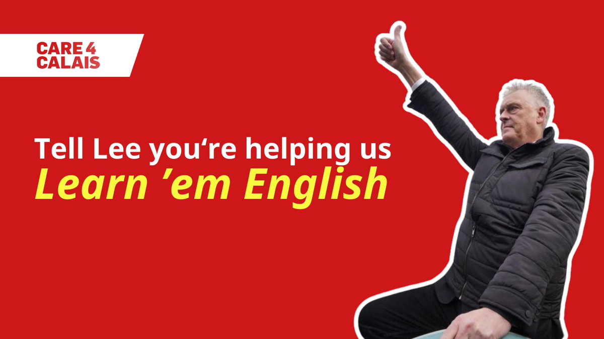Care4Calais's tweet image. Last week @LeeAndersonMP_ promoted our English language lessons on GB News - “(Care4Calais) are learning ’em how to speak English.”

Today we're launching our Lee inspired Learn 'em English campaign. Let Lee know you're helping us Learn 'em English here buff.ly/4cQrfql