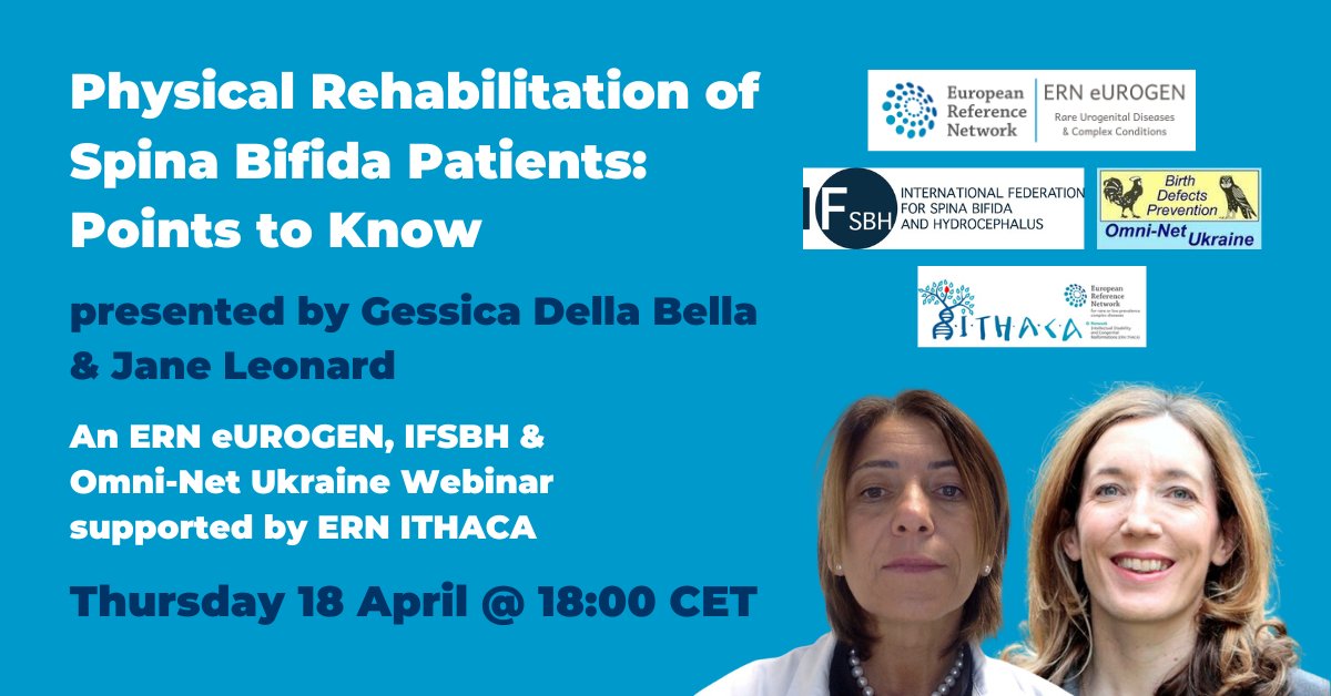 Join the next @ERN_eUROGEN, OMNI-Net Ukraine & @ifsbh webinar supported by @ERNIthaca:
🖥 Spina Bifida Physical Rehabilitation - Points to Know
👥 Gessica Della Bella & Jane Leonard
📅 Thu 18 April @ 1800 CET
🔗 bit.ly/ERNeUROGEN18Ap…
#UroSoMe #PedUro #SoMe4PedSurg #SBoD