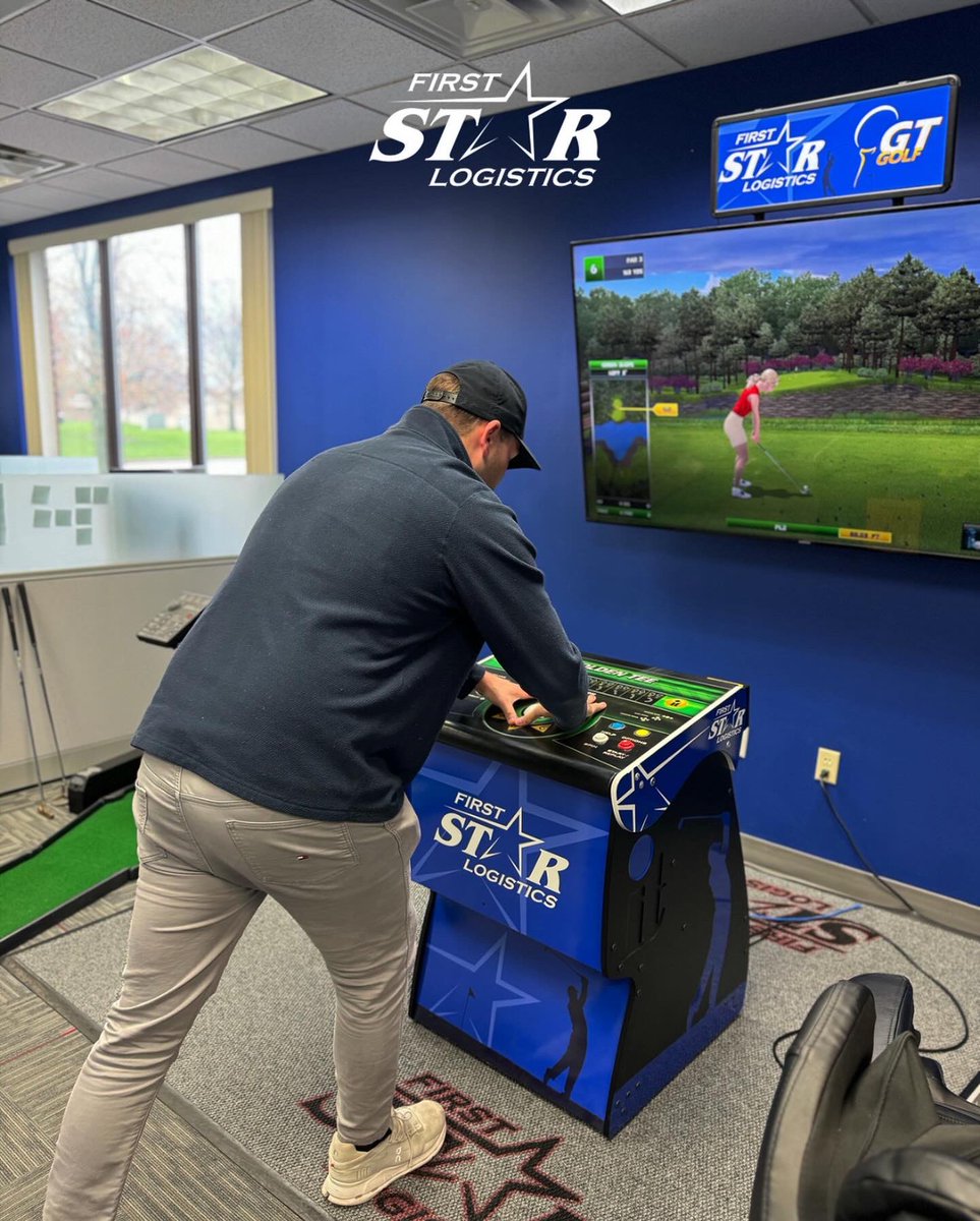 Swinging into Masters Weekend with the First Star Logistics Golden Tee!⛳️🏌️‍♂️ Just another way we #workhardplayhard 🔥