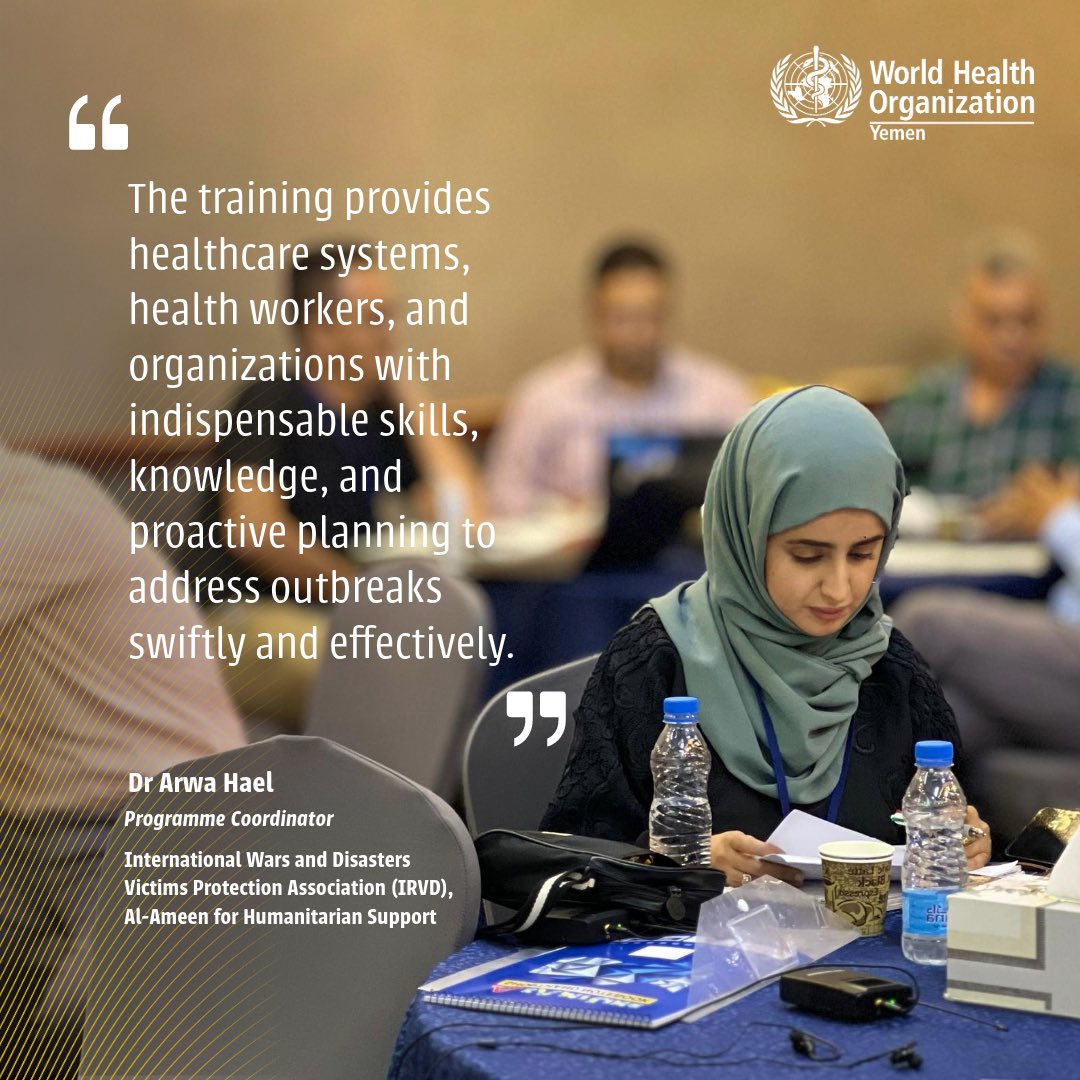 With @UNCERF support, @WHO introduced the early action review (EAR) & the 7-1-7 framework to 40 health task force members. This will enhance the response & interventions of Yemen’s health actors to detect & control disease outbreaks. 🔗bit.ly/48hjgPL #HealthForAll