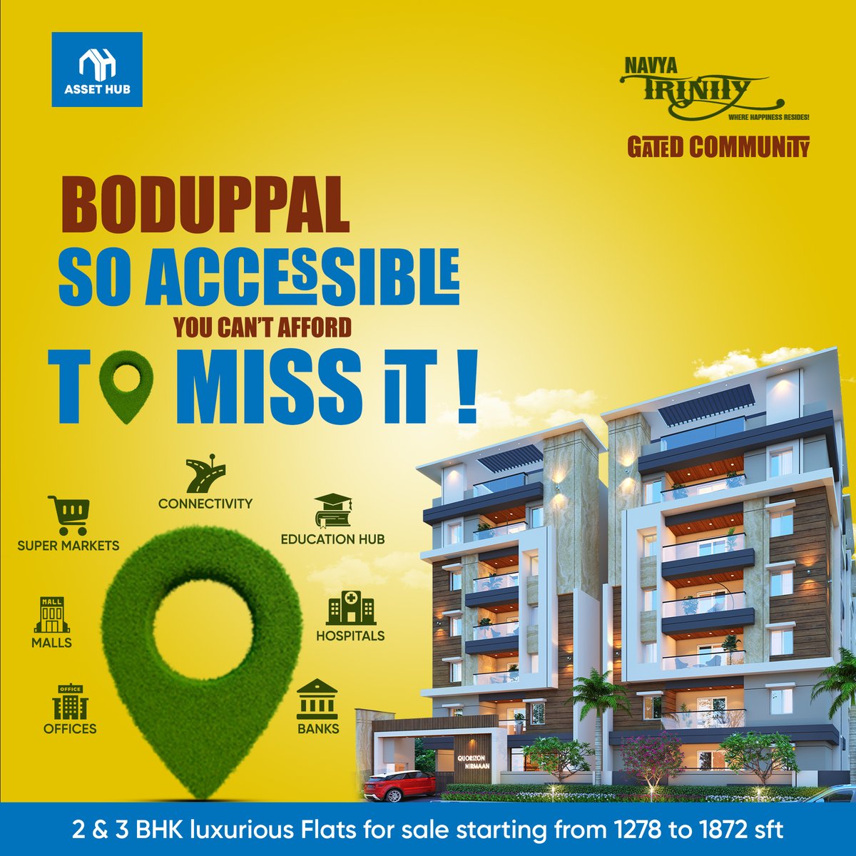 👉🏻Navya Trinity is the first semi-gated community in Boduppal, strategically located with easy access to all necessities as well as prime local and metro areas.
.
.
#3bhk #3bhkflats #3bhkapartments #3bhkflat 
#2bhkhomes #2bhkapartments #2bhkflatsforsale #semigatedcommunity