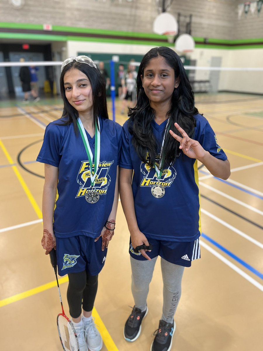 Congratulations to Imaan and Eeshika who placed second in the David Suzuki’s Invitational Tournment in Girls Doubles! Badminton Silver Medalists for Eastview Horizon!!! Let’s go Hurricanes!!!!!!
