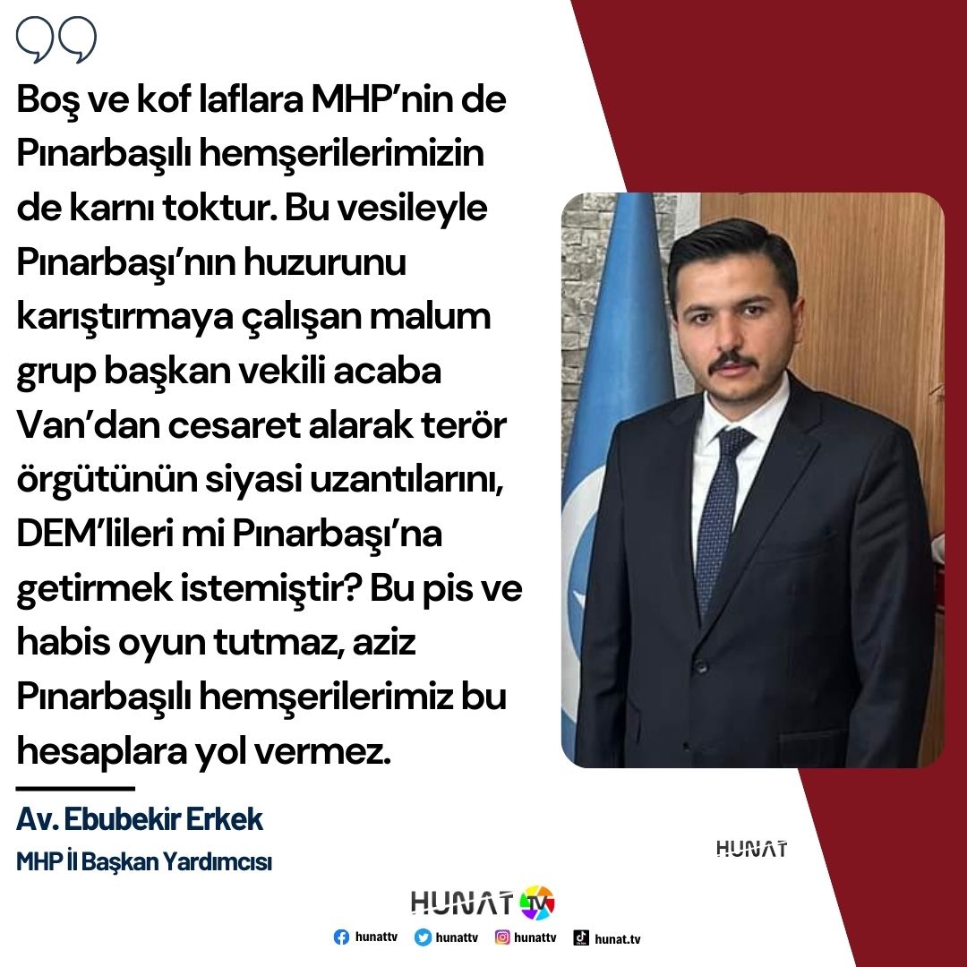 Milliyetçi Hareket Partisi Kayseri İl Başkan Yardımcısı Ebubekir Erkek, Pınarbaşı ilçesinde seçimlerin yenilenmesi kararı sonrası yaşanan olaylara ilişkin açıklama yaptı. #kayseri