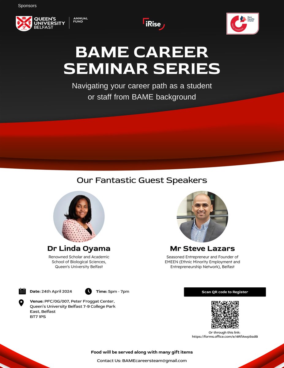 BAME Career Seminar Series - Navigating your career path as a student or staff from BAME background 📅 24 April 🕔 5-7pm 📍 Peter Froggatt Centre 0G.007 Free to attend. Please register here - forms.office.com/Pages/Response…