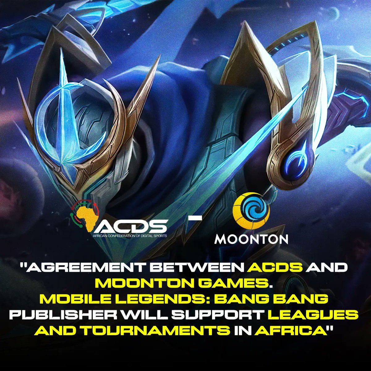 🔴🔴🔴🔴 @MoontonGames soutien L'esport en Afrique 🥳🥳🥳. Un accord a été trouvé entre l'éditeur du jeu @MobileLegendsOL : Bang Bang et @africancds, tous les tournois et ligues en Afrique seront soutenus par l'éditeur désormais ! Une nouvelle qui va ravir les communautés MLBB