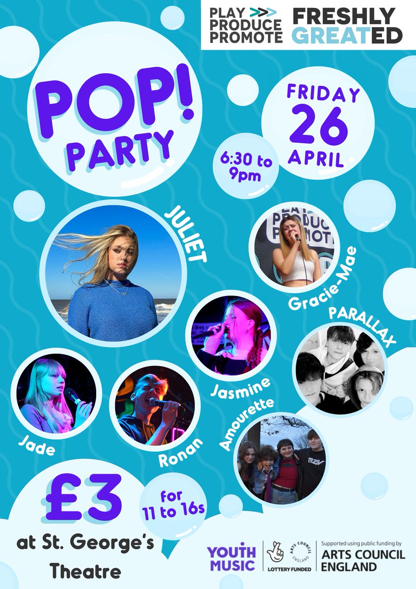 First Great Yarmouth POP! Party for 11 to 16s taking place Friday 26th April. Loads of great acts, solos, bands and fun activities. Just £3 entry! @NMHub @YouthMusic @mapyoungpeople @GtYarmouthYAB @YN_AF @GYCA_charter @LynnGroveAc @CliffParkOA @OrmistonVenture @CliffParkOA