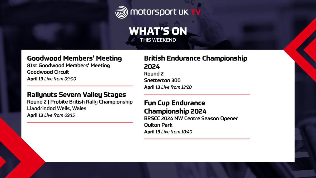 A busy weekend filled with so many different disciplines 😜 That’s what we love about motorsport, there is so much variation. Catch it all over on Motorsport UK TV 🔗motorsportuk.tv/video_category… #motorsportuk #motorsportuktv #livestreaming