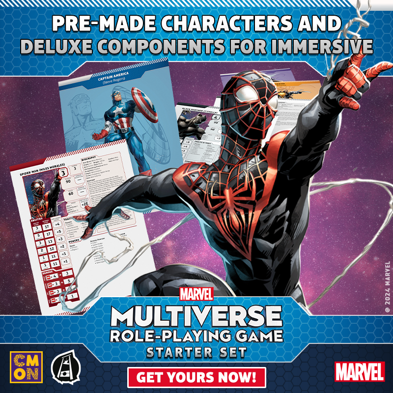 Jump straight into action with the Marvel Multiverse RPG Starter Set. Choose from pre-made characters and use deluxe components for an immersive gameplay experience. Whether you're a seasoned hero or new to the multiverse, an epic adventure awaits. cmon.co/marvel-rpg