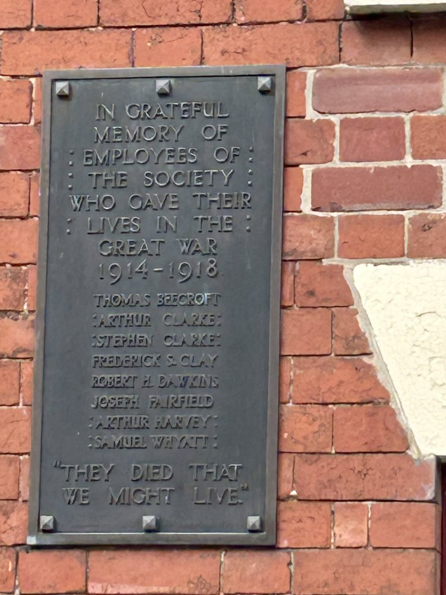 A small WW1 memorial to staff on the wall of the former Kimberley branch of the Hucknall Co-Operative Society