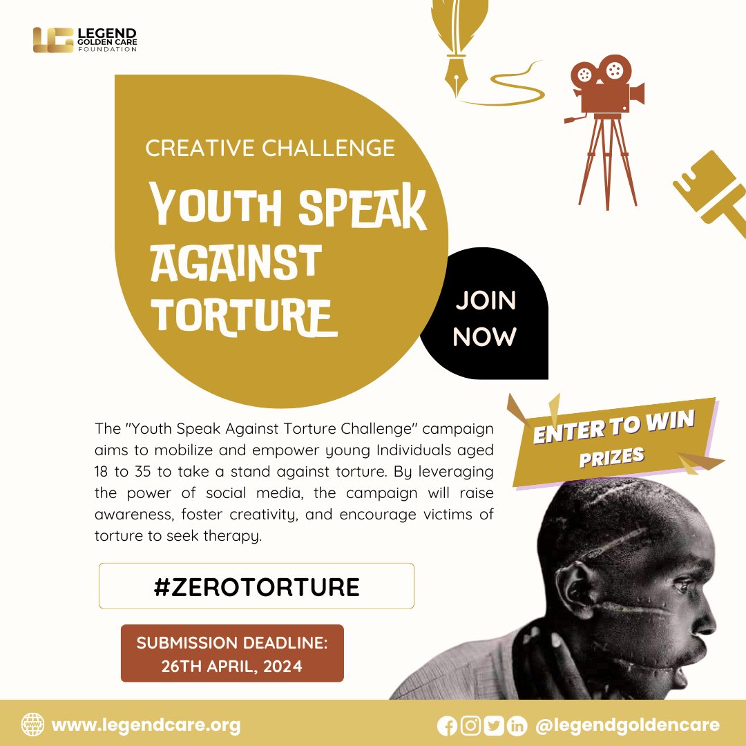 Win awesome cash prizes with your skills in the #YouthSpeakAgainstTorture challenge. Are you a creative with a passion for speaking up for the rights of the vulnerable? Do you have what it takes to convey a message that will resonate with thousands to put an end to torture? Then