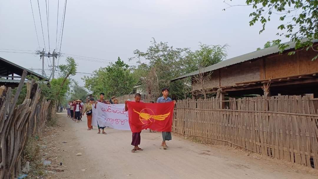 An anti-coup revolutionary protest somewhere in Sagaing region. #2024Mar31Coup #AgainstConscriptionLaw #WhatsHappeningInMyanmar