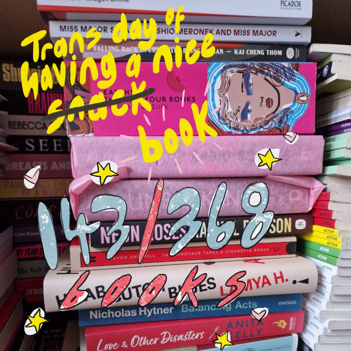 143/368 books for trans day of having a nice book have been gifted! Plus we have £370 in the funds pot to cover some more books. Do something nice on #TransDayofVisibility and buy a trans person a book of their choice. Theres lots still to browse🏳️‍⚧️ penfightdistro.com/product-catego…