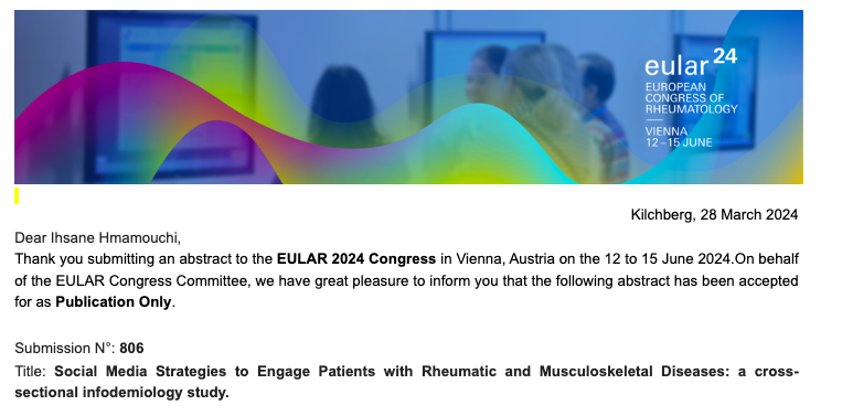 epirheum's tweet photo. Excited to share that our research on "#SocialMedia Strategies to Engage #Patients with RMD: a Cross-Sectional Infodemiology Study" has been accepted for publication only at  #EULAR2024! 
Stay tuned for insights on leveraging social media for patient engagement @ArLARheumatolog https://t.co/Zws0KeVycQ