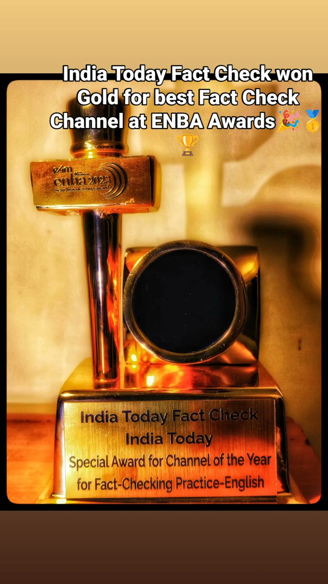 journalistjyoti's tweet photo. 🥇Exciting Update: India Today Fact Check clinches Gold at ENBA Awards! 🎉 Thank you for joining us in the fight against fake news! #IndiaTodayFactCheck #ENBAAwards 🏆 https://t.co/oYuLYultTS