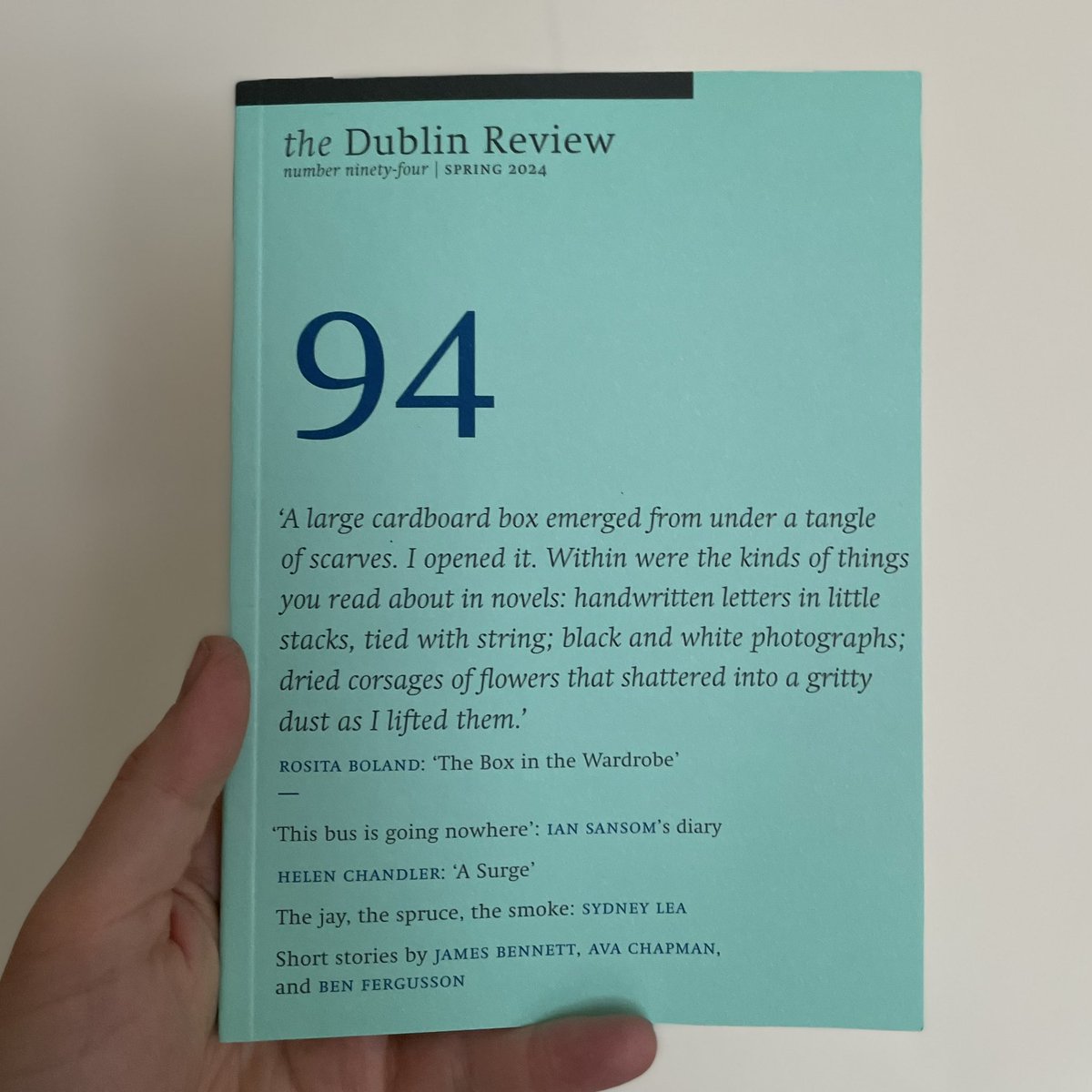 I have a short story, ‘Festa’, in the latest issue of the <a href="/TheDublinReview/">The Dublin Review</a>. It’s about a man who’s lost his husband and heads to Spain with his teenage daughter as they try to make sense of their new life. Was such a pleasure being edited by Brendan. Please go and dig out a copy!