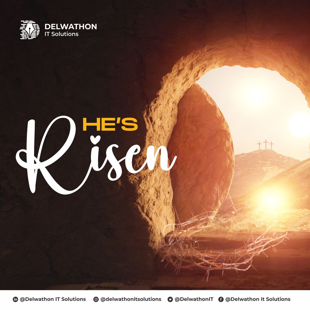 DelwathonIt's tweet photo. He's not here 🪦, He has risen. 🙋‍♂️

The entire team of Delwathon IT Solutions wish you a Happy Easter Celebration.
 May every dead aspect of our life receive resurrection. 📈

#easterweekend #easter 
#eastersunday #ᴇᴀsᴛᴇʀsᴜɴᴅᴀʏ #eastergift  #eastertime 
#happyeaster2024 https://t.co/4NuJKUCRnX