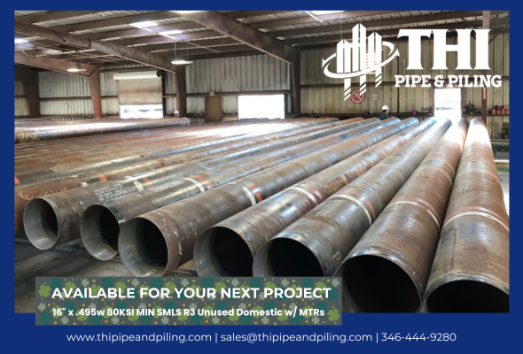 buckmag's tweet photo. 16" x .495w UNUSED DOMESTIC w/ MTRs in stock. @THIpipepiling has over 40,000 tons of stock on the ground of new &amp; used surplus, secondary, and prime ranging from 2 ⅜” - 36”. 🛠️
#PileBuck #Piling #StructuralSteel #Foundation #Construction #Surpluspipes https://t.co/U96cDTrcSL