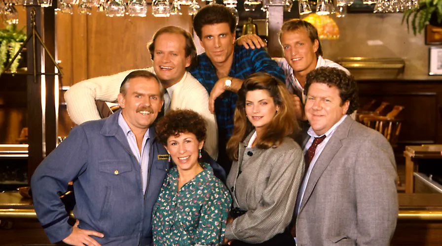 Dwightcrazy's tweet image. Happy birthday to #RheaPerlman seen here with the cast of &quot;Cheers&quot;.
