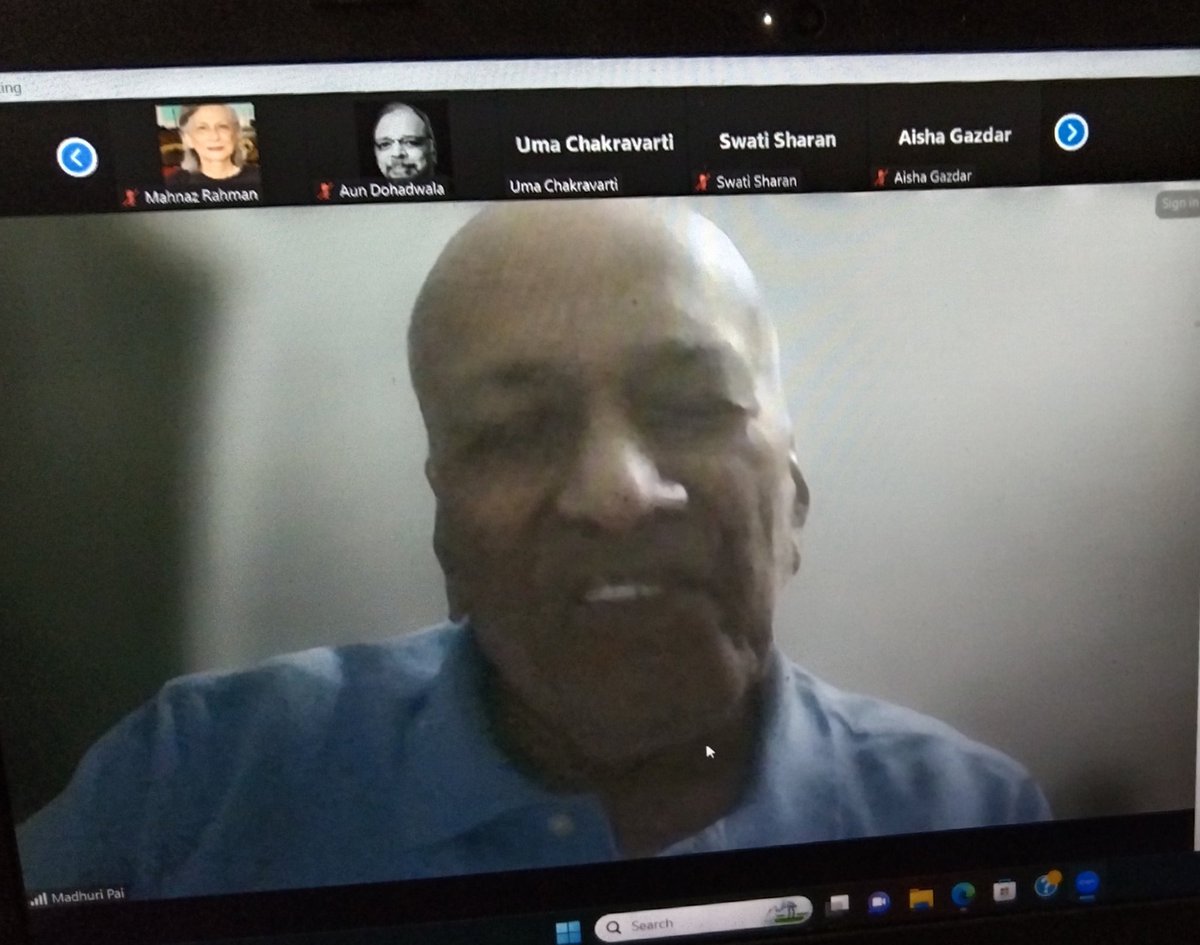 Vasant Paiji a 92 year old peace activist from #INDIA is a founder of Aman ki Asha said that he was delighted to join the @southasiapeace webinar on Art where Salima Hashmi, Manmeet Walia and @r0shanmishra shared excellent information experience on art @southasia @beenasarwar
