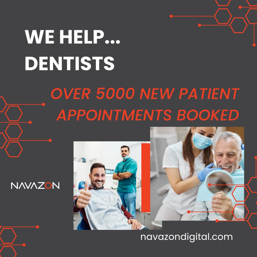 Attention, dentists! Are your appointment slots feeling a bit empty? Navazon Digital is here to help! With a track record of over 5000 appointments booked, we're your ultimate practice boosters! #NavazonDigital #BookedAndBusy #HealthySmilesAhead 🌟🚀