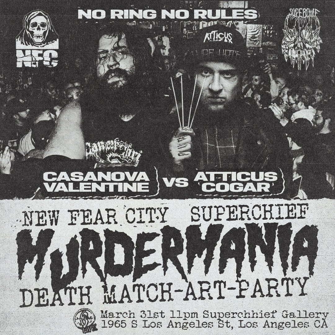 MURDERMANIA…. The most known UNKNOWN show all mania week! We’ve booked bars/breweries/air plane hangers/art galleries and this year we’re at FDR SKATE PARK! About to be the biggest year yet!