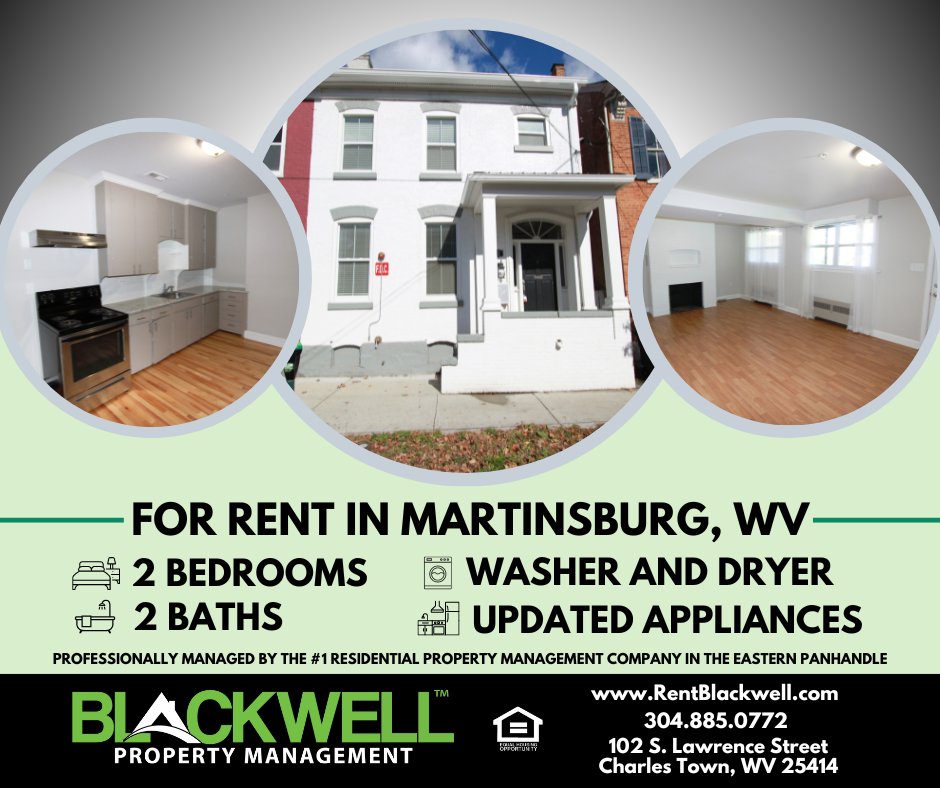 📍 For Rent: Apartment in Martinsburg, WV! Visit 212 W Burke St Unit 100 at rentblackwell.com/charles-town-h…

#MartinsburgWV #BerkeleyCountyWV #ForRent #Apartment #WestVirginia #WVRealEstate #BlackwellPropertyManagement #PropertyManagement