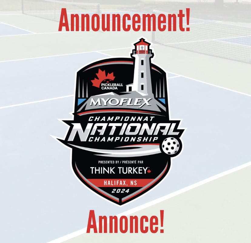 Registration will reopen on April 5th, 2024 at 12pm Atlantic for the 2024 Myoflex ®  Pickleball Canada National Championship Presented by Think Turkey. 

buff.ly/4aoLnOa
