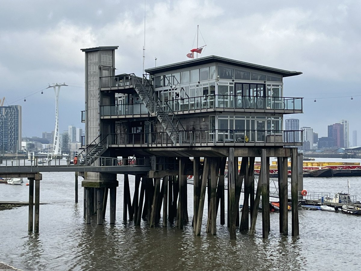 Easter Sunday family walk by the river. Thames Barrier, old surviving industry, and Greenwich Yacht Club. Always something interesting on the river. The Greenwich Yacht Club building would make a great superhero team headquarters. So good. #London #RiverThames #Thames #Easter