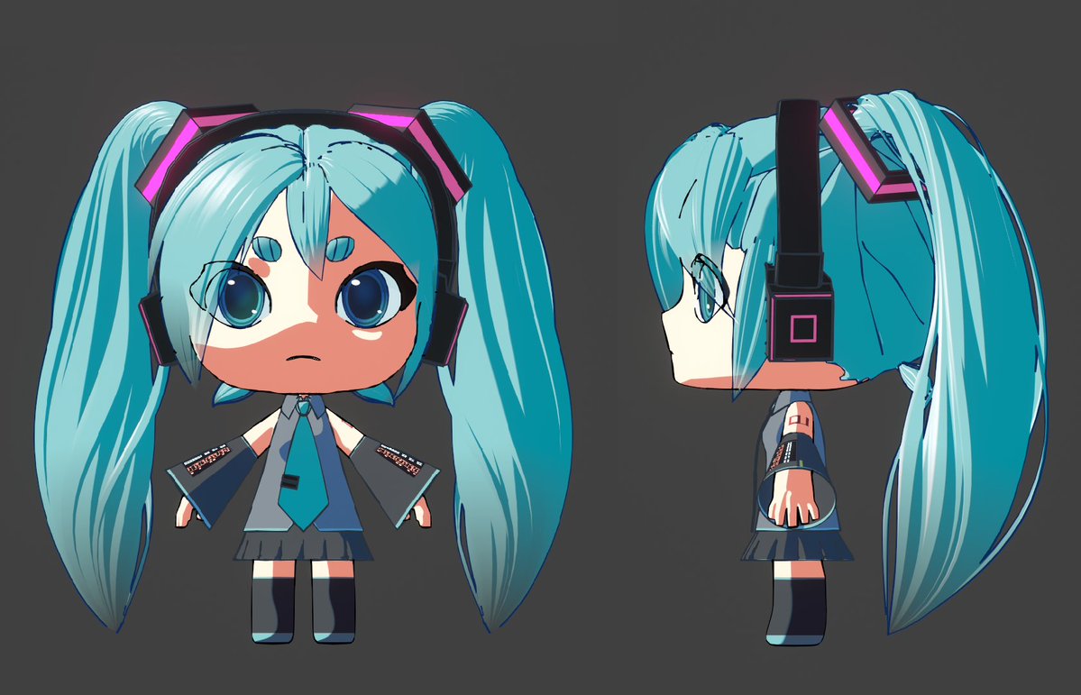 WIP Chibi Miku Still gotta mess with the hair normals a bit and move it over to Goo Engine for some NPR features