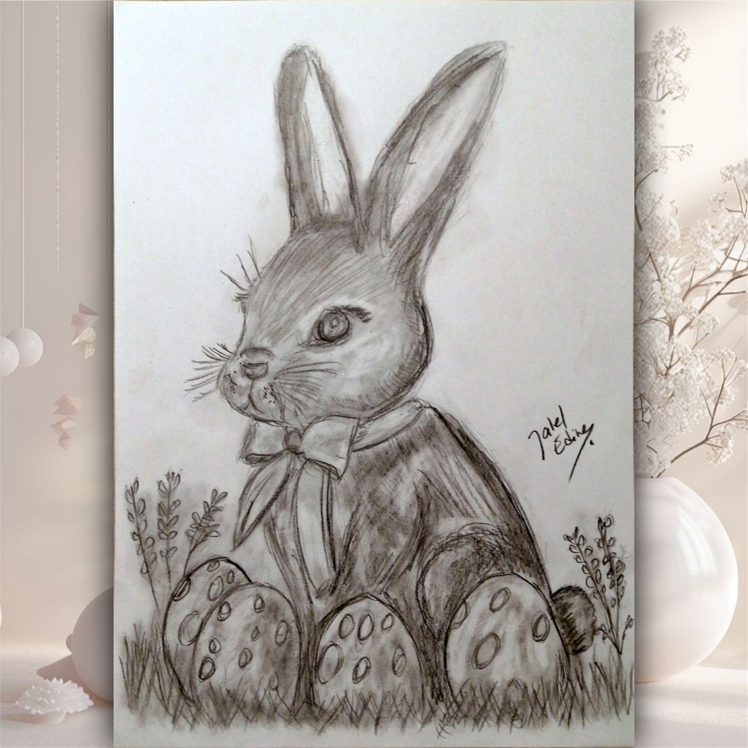 'Happy Easter 🐇' Pencil drawing by jaleledineart. #art #dailyart #artwork #jaleledineart #drawing #pencildrawing #easter #happyeaster #spring