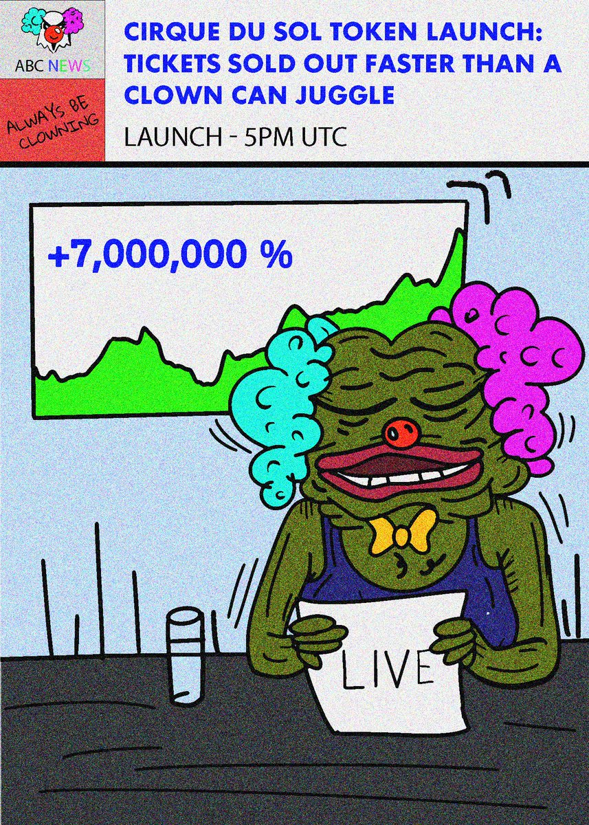 CirqueDuSolCoin's tweet photo. 🎪 $CIRCUS curtains have opened, and we are LIVE! 💥

Retweet, Like &amp; let the world know that the Clowns are here and the shitshow has started!

Dexscreener: https://t.co/G2RTSZS21o

🤡🃏🎪🤹🍭🌈 https://t.co/bpPOmPKFzw