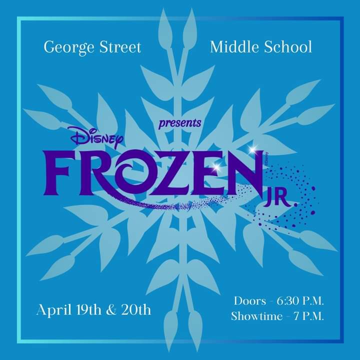 GSMS’ Musical Production of Disney’s Frozen Jr.  Friday, April 19th &amp; Saturday, April 20th at 7 PM in the school’s auditorium. Tickets ($5 for students, 10$ general) are available at the door. It is sure to delight both children and adults alike – Hope to see you there! ❄️✨