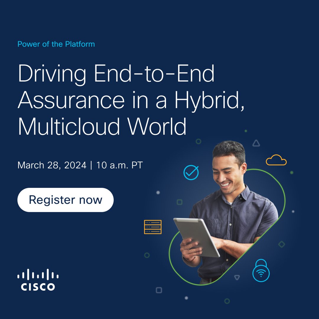 kamoras95's tweet photo. 🚀 Join the @Cisco webinar and see how a platform approach can deliver a high-performance network optimized for secure connections to applications anywhere.  

Register now 👇🏾 https://t.co/ogqpGwhI9o 

#CiscoWebinar #ZeroTrust https://t.co/1DtJE24VQ1