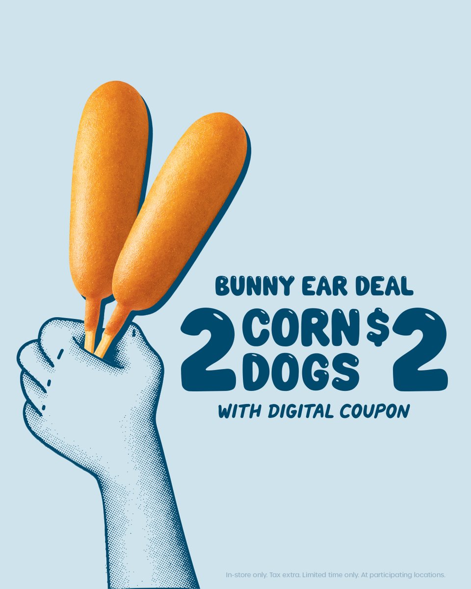 🐰 Stop by this #Easter for 2 Corn Dogs for only $2. Get the digital coupon at bit.ly/4cDo6dF