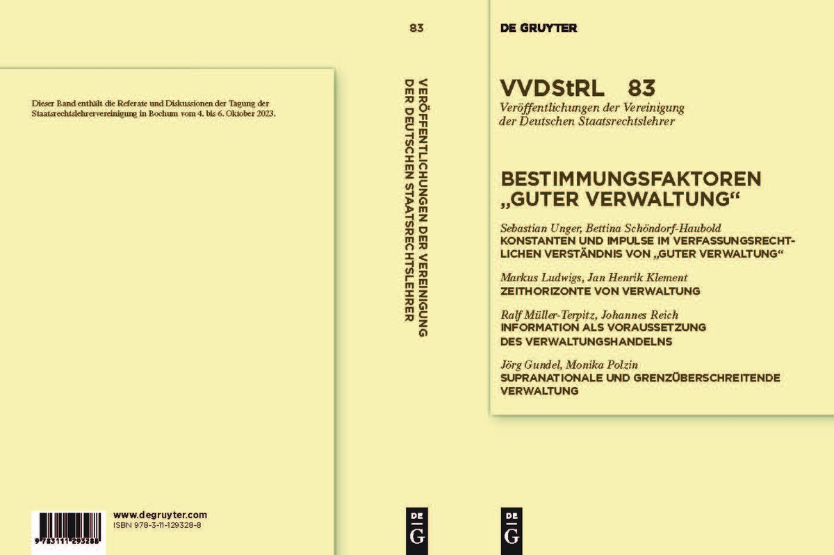 Das Warten endet am 6. Mai 2024 - 83. Bd. VVDStRL ist im Druck und nun auch angekündigt. Der Band enthält die Referate und Aussprachen der Bochumer Tagung @Ekkehart_Reimer @AcademyCologne @degruyter_law degruyter.com/document/isbn/…