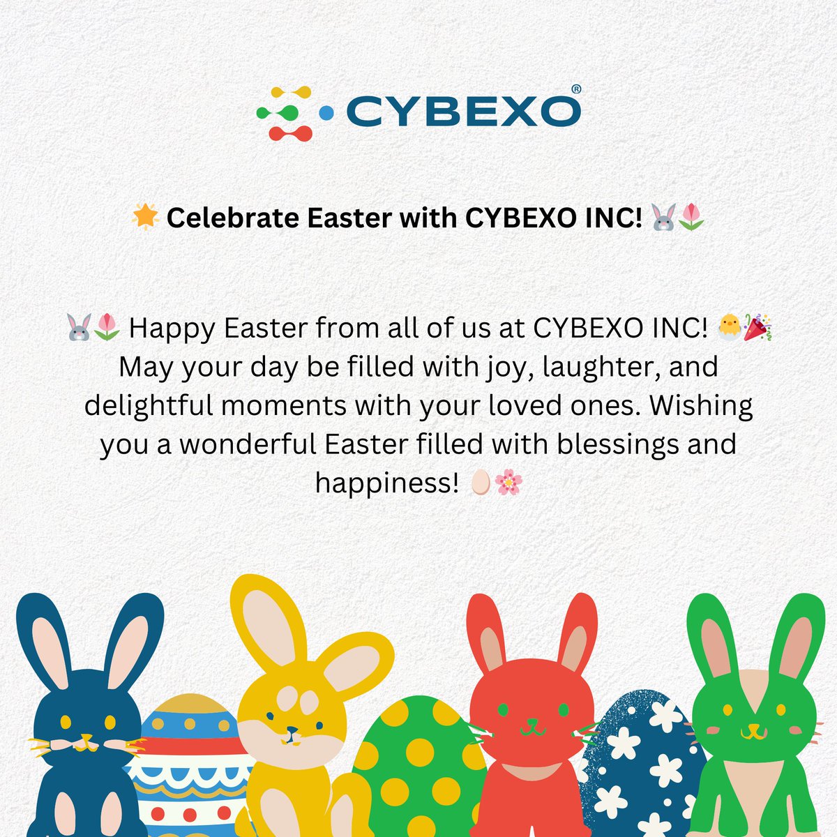 NexaGuard's tweet photo. 🐰🌷 Happy Easter from all of us at CYBEXO INC! 🐣🎉 May your day be filled with joy, laughter, and delightful moments with your loved ones. Wishing you a wonderful Easter filled with blessings and happiness! 🥚🌸 @Cybexo https://t.co/cw0FwT0PSf