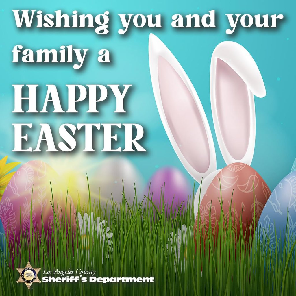 The Los Angeles County Sheriff's Department, wishes everyone an Egg-cellent Easter Eggstravaganza! #HappyEaster #LASD #LASDHQ 🐰