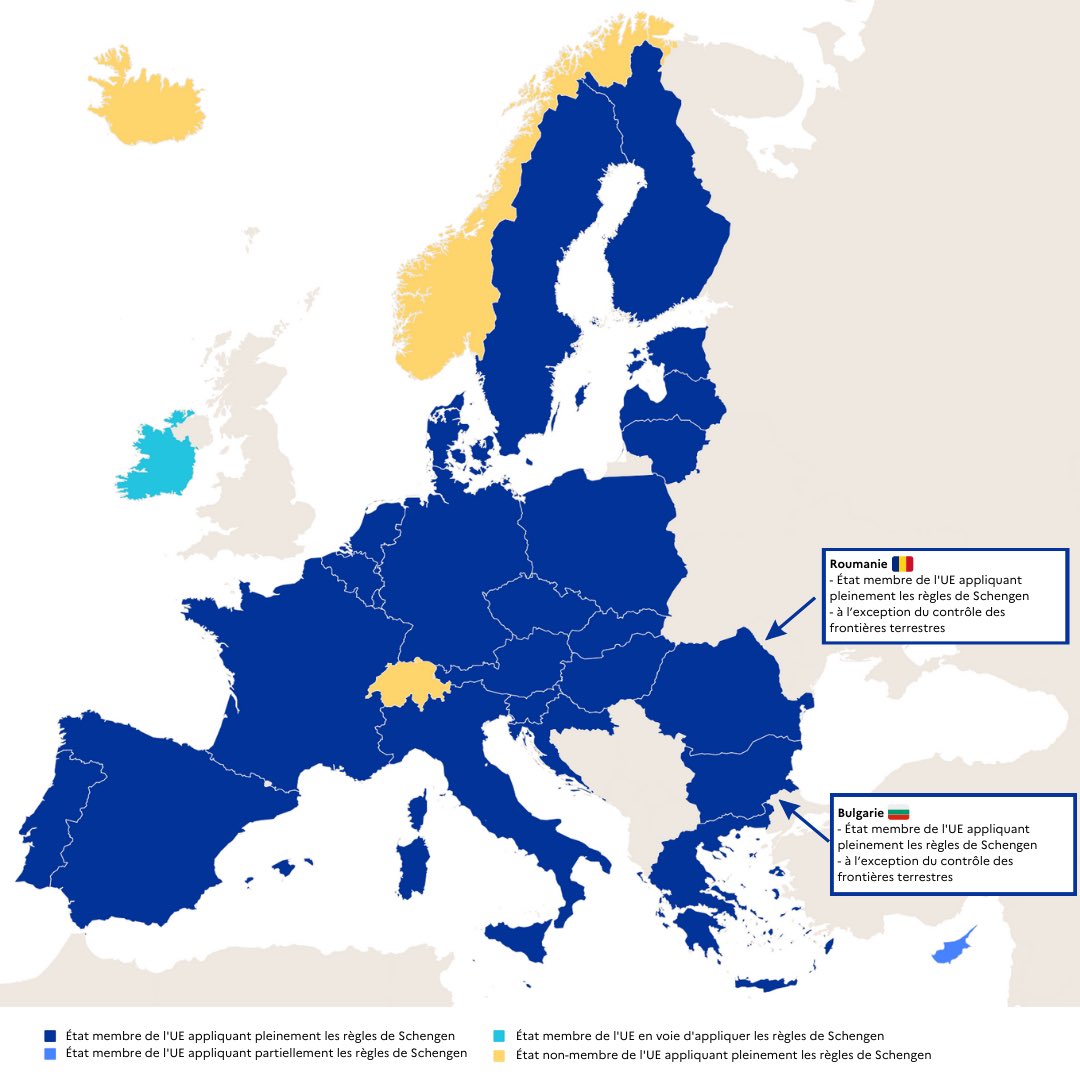 Aujourd’hui, la Bulgarie et la Roumanie intègrent l’espace #Schengen. La levée des contrôles aux frontières aériennes et maritimes est une bonne nouvelle pour les citoyens 🇷🇴 et 🇧🇬. Elle profitera à tous les Européens. Renforcer l’espace Schengen, c’est renforcer l’Europe.