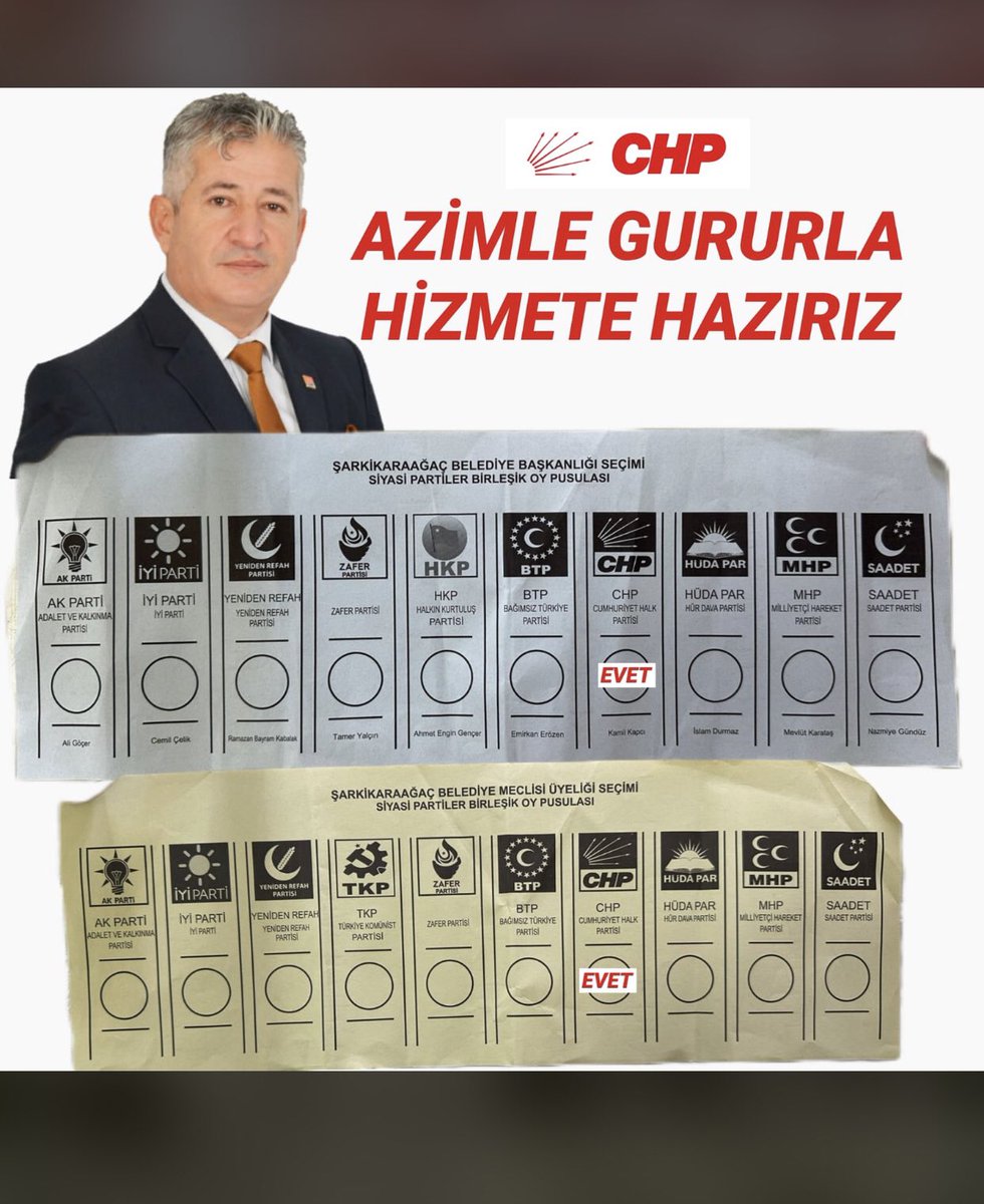 Şeffaf, adil ve sosyal belediyecilik için tüm halkımızı sandığa davet ediyorum. 
SEVGİ VE SAYGIYLA KAZANIYORUZ...
Şarkikaraağaç bugün huzura kavuşacak 
Şarkikaraağaç CHP Belediye başkan adayı Kamil Kapcı 

#şarkikaraağaçkazanacak 
#chp 
#AzLafÇokİş
