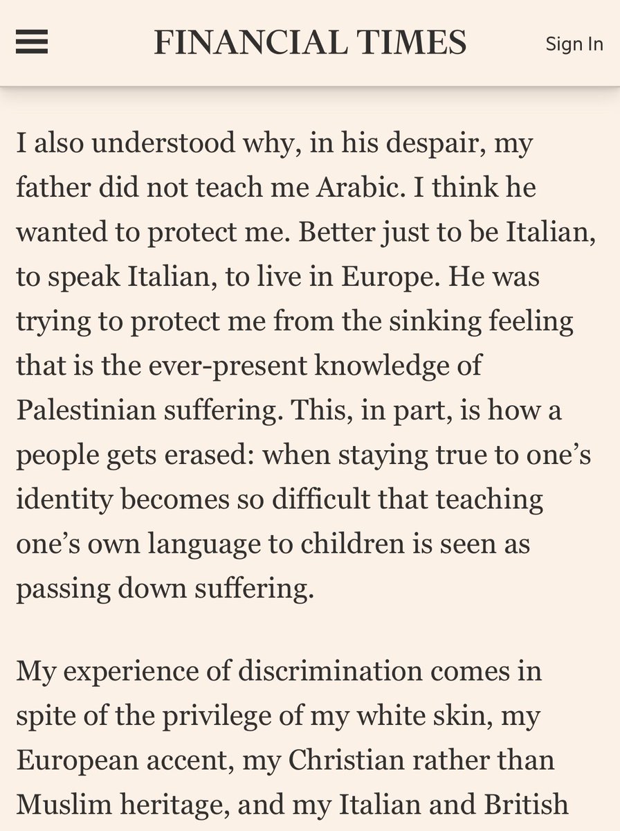 This Easter Sunday im reading this heartbreaking essay by Zahira Jaser in the FT about the experience of being a Palestinian abroad, watching the destruction of your people. (Ignore the awful editor’s note) ft.com/content/ded4cf…