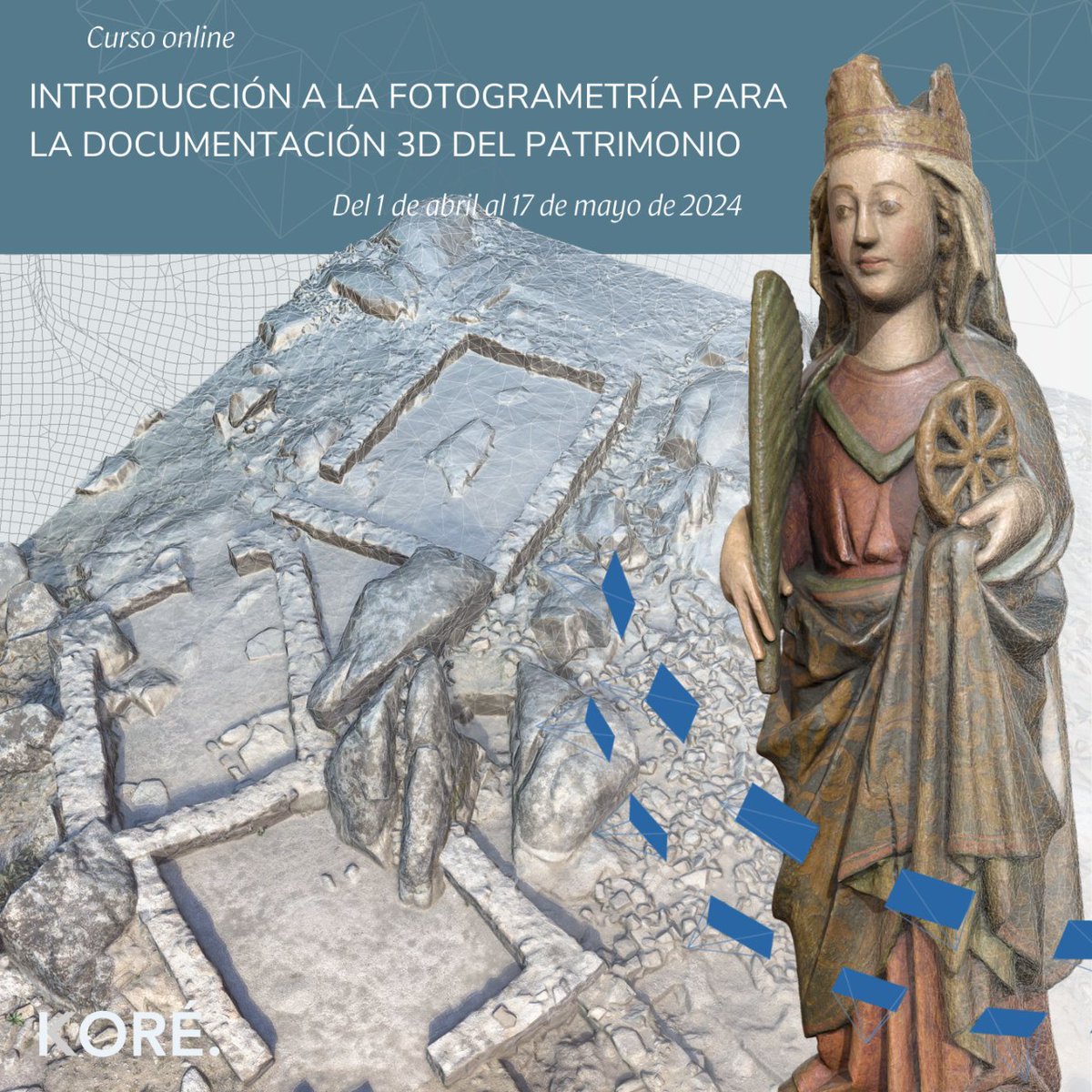 Mañana día 1 de abril comenzamos el nuevo curso de #fotogrametría para la documentación 3D del patrimonio. Todavía estáis a tiempo matricularos si os interesa aprender a llevar a cabo gemelos digitales de la mayor calidad. 📸 koreformacion.com/curso/introduc…