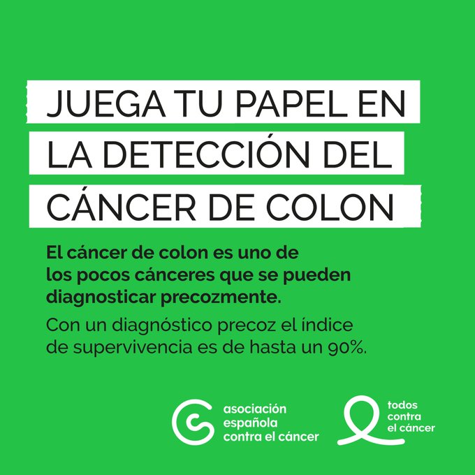 Aprovechemos el #DiaMundialContraelCancerdeColon para concienciar sobre hábitos saludables y medidas preventivas, e informar sobre cómo las técnicas de curación a tiempo son efectivas. Ser conscientes y hablar del problema es el primer paso para vencerlo. #Juegatupapel