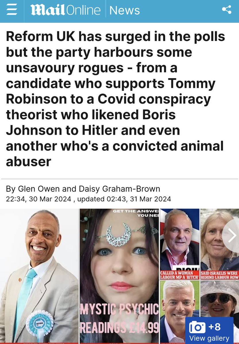 The story in The Daily Fail seems like click bait hysterical reporting It's almost like they're trying to put you off The Reform Party 🤔 .Let's break it down shall we.. A Tommy Robinson Supporter... Usually covers people who think Mr Robinson should be allowed his opinion