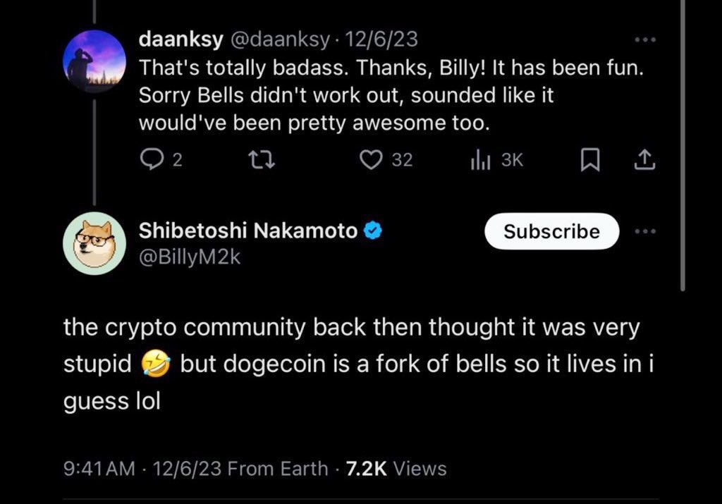 keto_studio's tweet photo. $Doge was forked from #Bellscoin.   

What is #Bellscoin? 

- 1st #Memecoin in #Meme History 
- Created by #DogeFather, @BillyM2k
- Born in 2013, 8 days Earlier than #Doge
- Very small market cap, 8M Market Cap (200x is just a matter of time) 
- Strong Narratives 
- Community-driven project 
- Organic and authentic meme coin 
- Run by #POW