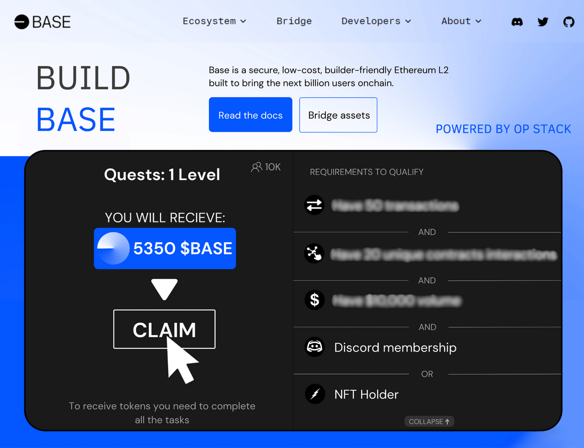 DefiWimar's tweet photo. $BASE - the biggest Airdrop from Coinbase 🚨
Coin$BASE valuation is $65 Billion.

Time: 10 min
Potential income: $7,000 - $10,000

Here's how to secure $BASE airdrop 🧵👇