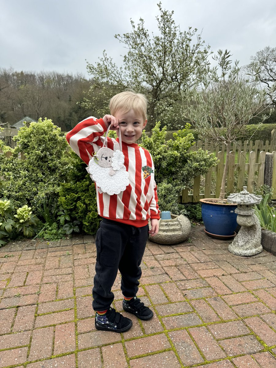 Happy Easter everyone 🐣 Leo enjoying #EasterEggHunt with his Granny Dressed today in memory of his Grandpa, rocking the @stokecity look 😂