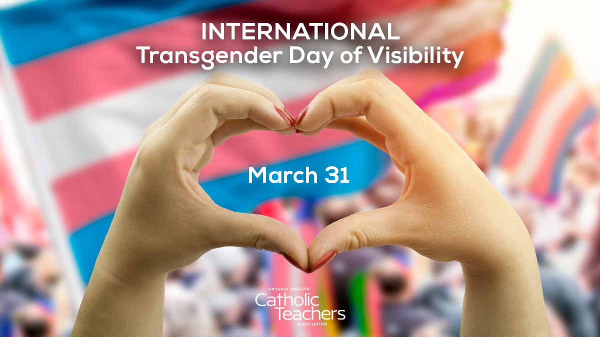 OECTAProv's tweet photo. 🏳️⚧️Today is International Trans Day of Visibility.
#CatholicTeachers will never shy away from expressing our pride in celebrating & supporting the transgender & non-binary communities – today & every day – as we cont to fight for diversity, inclusion & equity for ALL! #onted https://t.co/uILJkwAcde